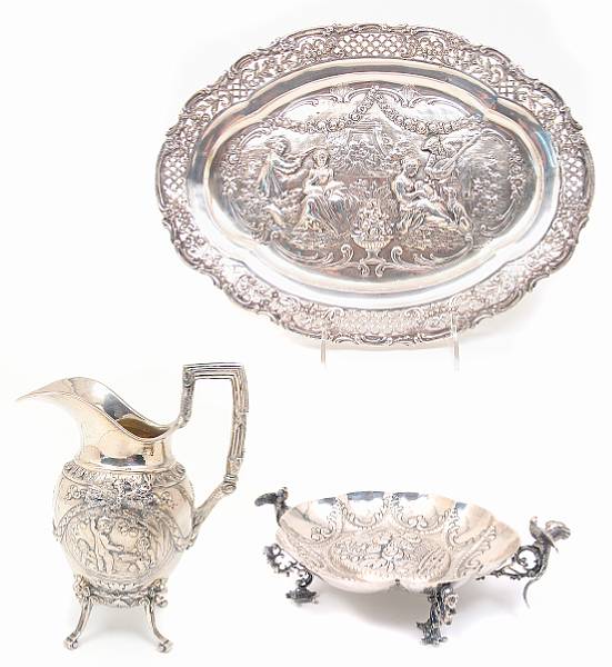 Appraisal: A group of Continental silver table articles Comprising German shaped