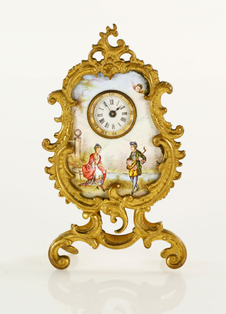 Appraisal: - Miniature Austrian Enamel Clock Miniature Austrian clock enamel h