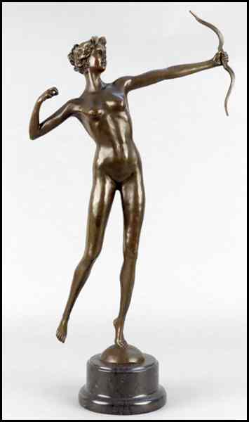 Appraisal: BRONZE NUDE FIGURE Raised on a '' marble base Bronze