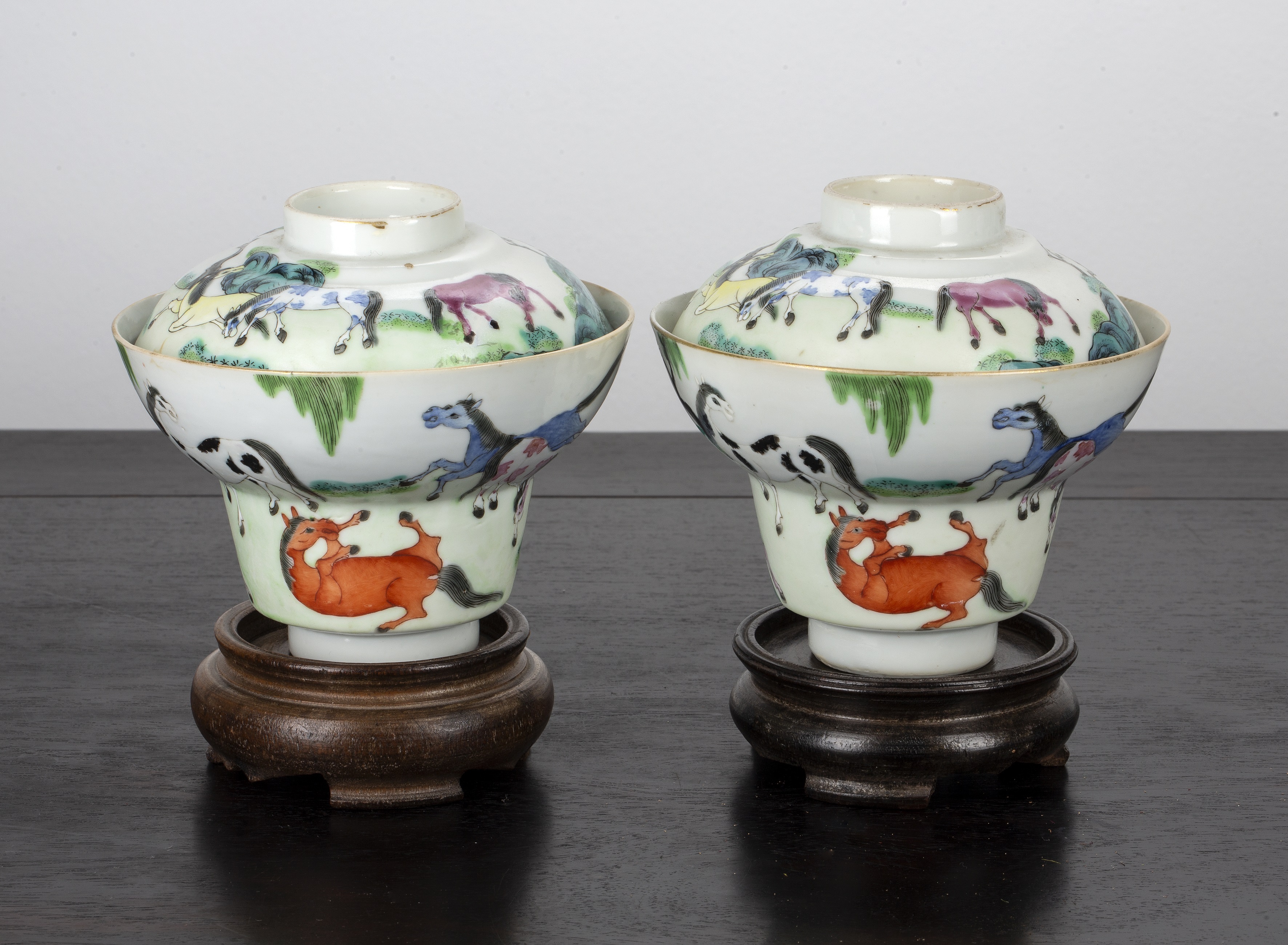 Appraisal: Pair of bowls and covers Chinese th Century painted in