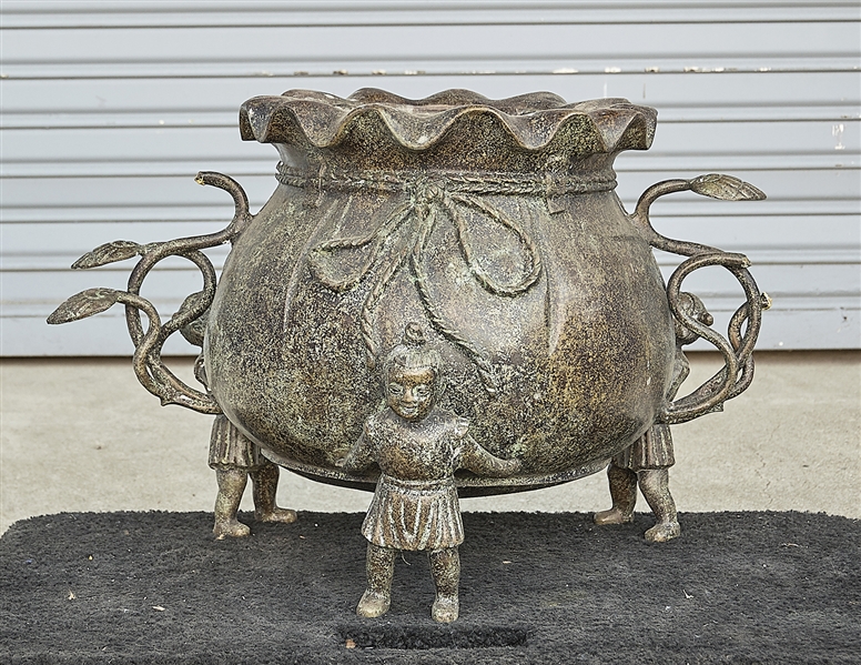 Appraisal: Chinese bronze censer figural forms as feet relief rope design