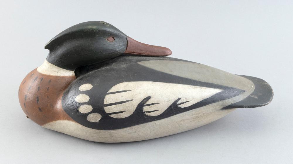 Appraisal: FRANK FINNEY MERGANSER DRAKE DECOY PUNGO VIRGINIA CONTEMPORARY LENGTH FRANK