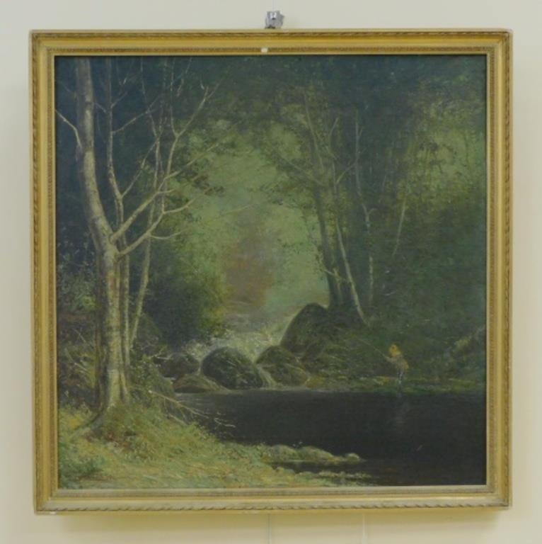 Appraisal: Middleboro oil painting on canvas depicting a woodland landscape with