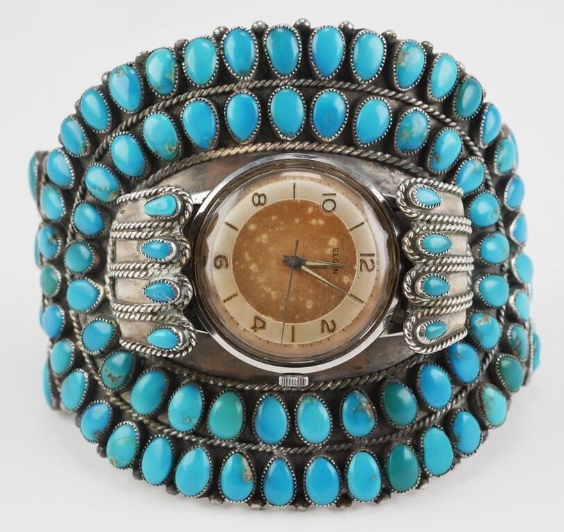 Appraisal: Vintage signed Native American cuff bracelet watch band measuring wide