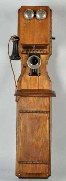 Appraisal: Kellogg Tandem Wall Telephone Circa Oak Marked early beveled faceplate