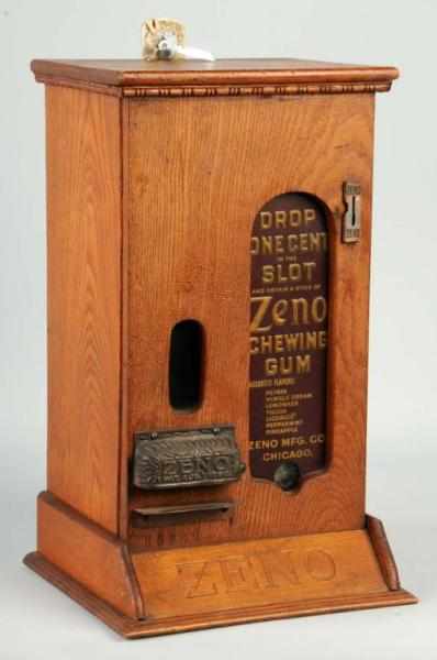 Appraisal: Metal Wood Zeno -Cent Coin-Op Dispenser Description Working Includes keys