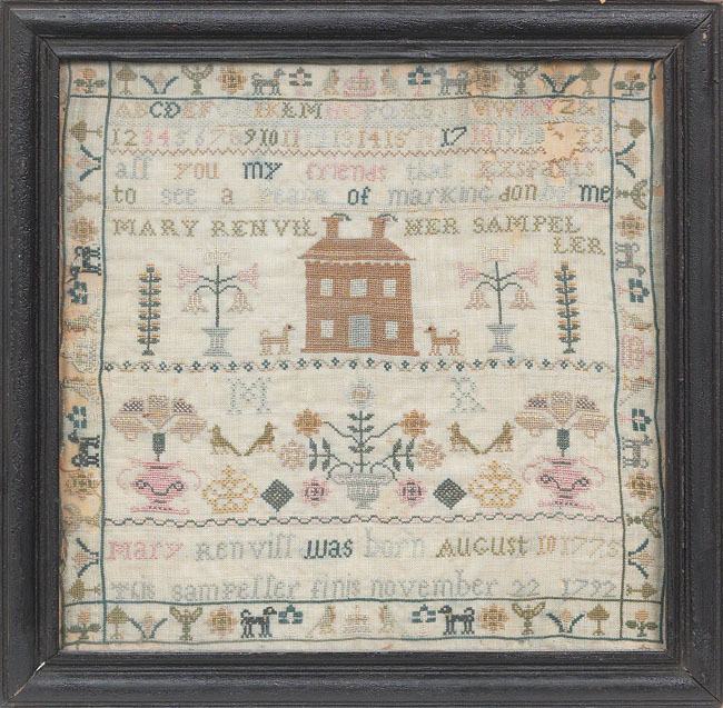 Appraisal: Exceptional Americana sampler executed by Mary Renvill possible English reads