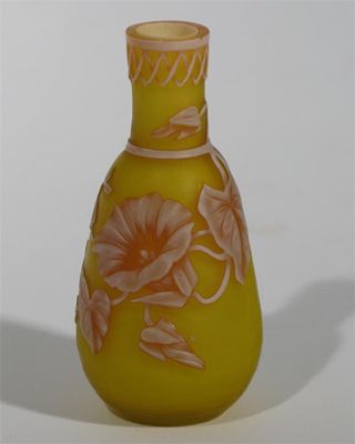 Appraisal: A miniature English cameo glass vase probably Webb pale yellow