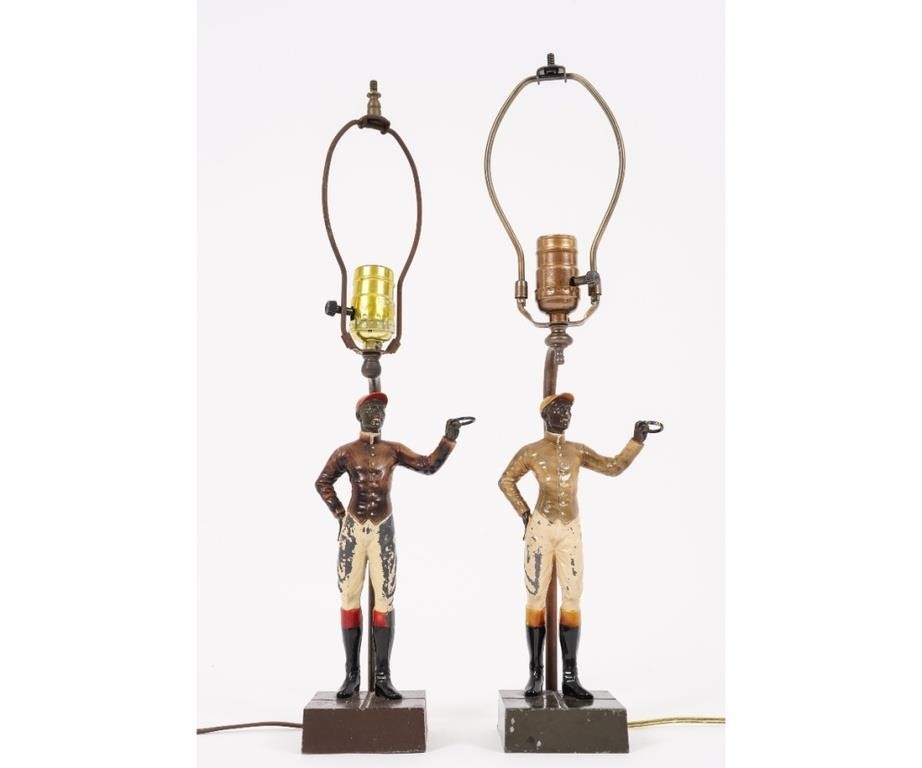 Appraisal: Two metal Jockey Club lamps h to top of head