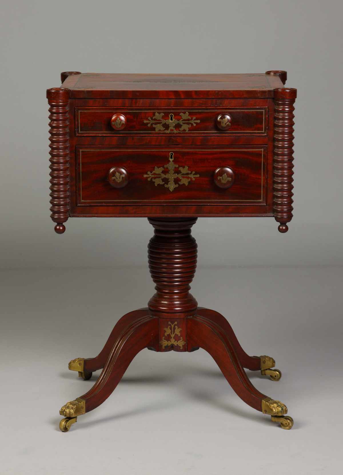 Appraisal: Fine Philadelphia Mahogany Drawer Stand Brass inlay brass paw casters