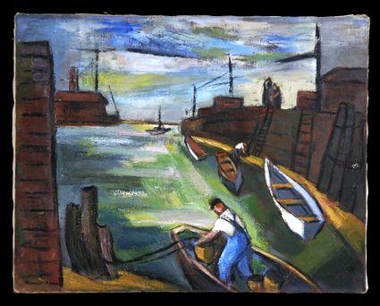 Appraisal: NORMAN BARR - HARBOR SCENE Oil on canvas x in