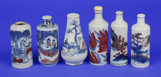 Appraisal: COLLECTION OF SIX CHINESE BLUE AND WHITE WITH IRON RED