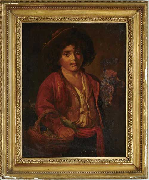 Appraisal: MURILLO European th th Century BOY WITH GRAPES Oil on