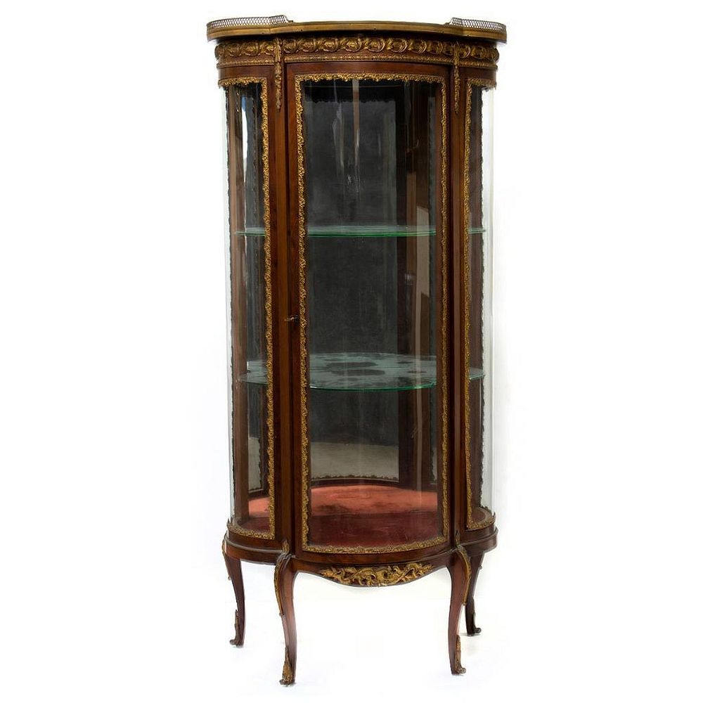 Appraisal: Louis XV Style Vitrine Cabinet Highlighted with gilt foliate mounts