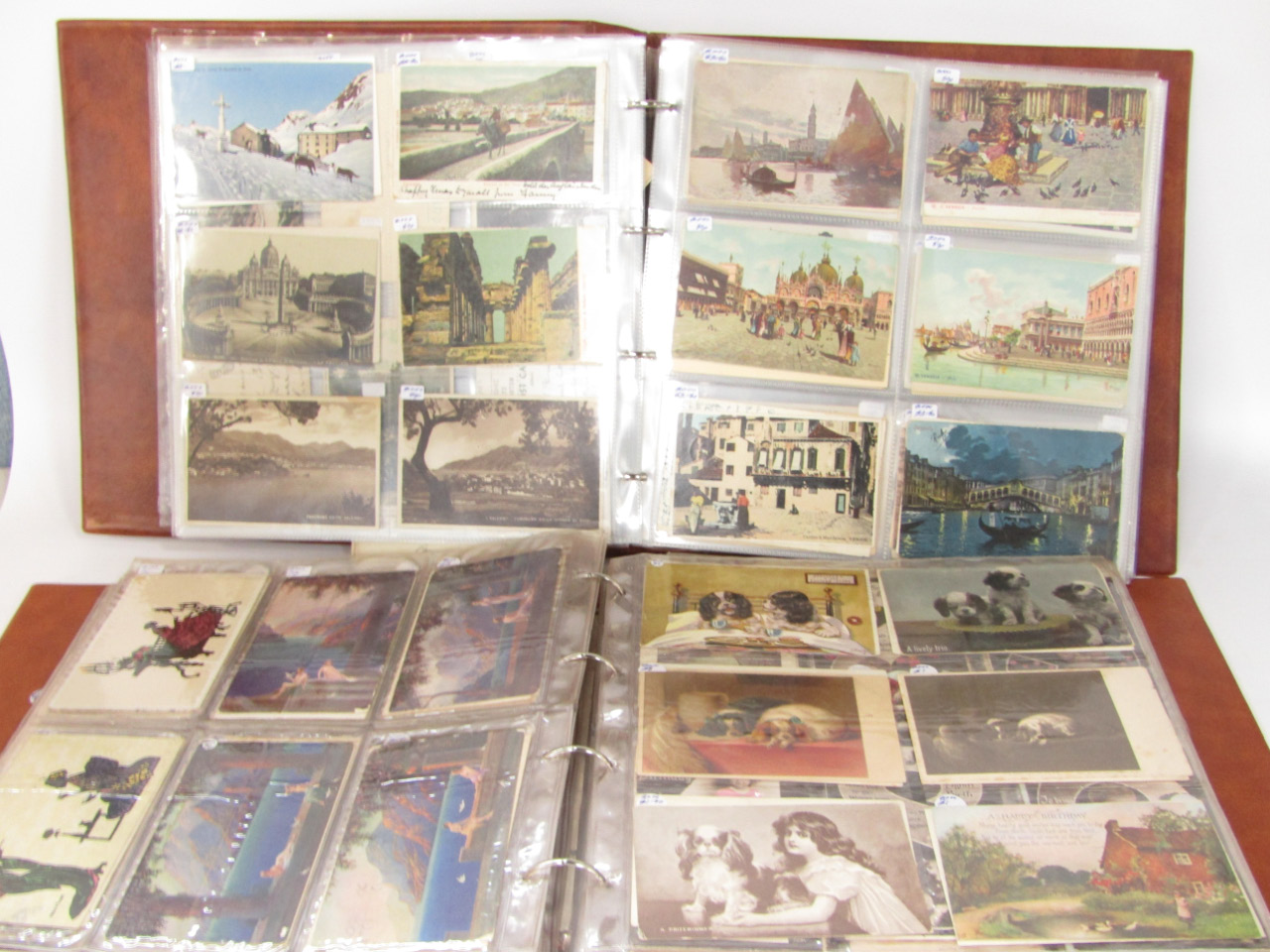 Appraisal: Two albums of Edwardian and later topographical and sentimental postcards