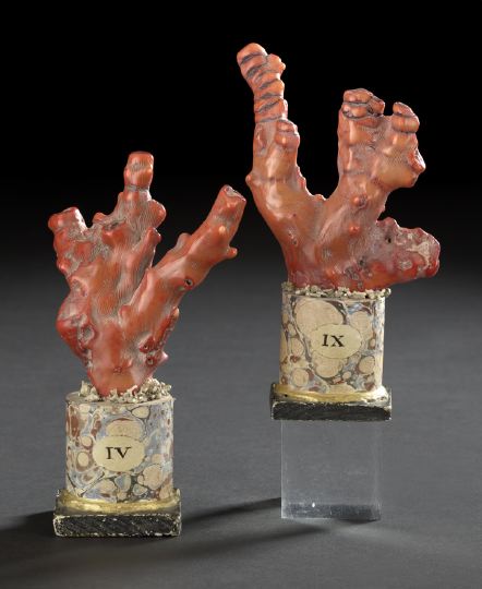 Appraisal: Near-Pair of Italian Red Branch Coral Garnitures first quarter th