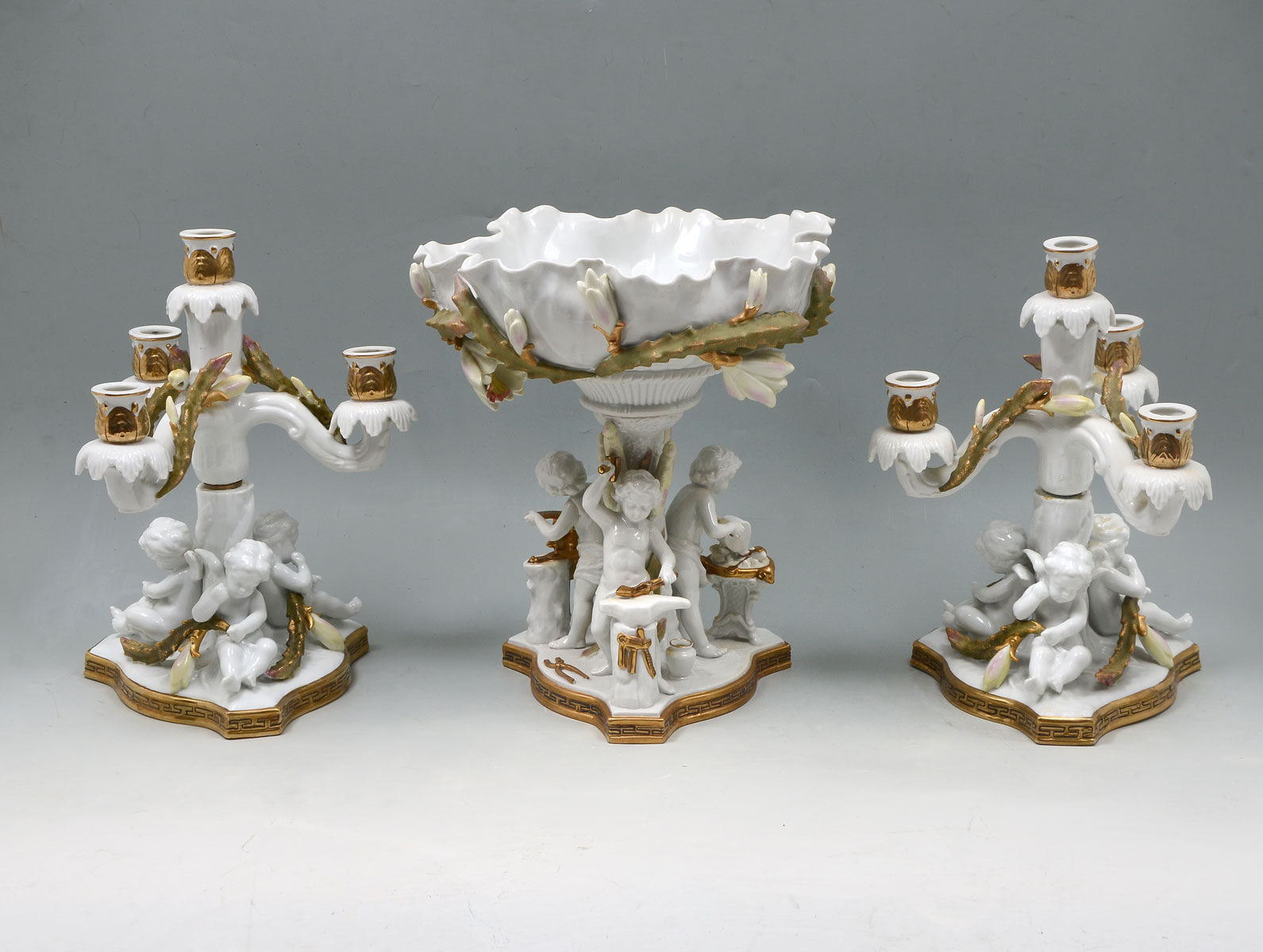 Appraisal: PIECE AUSTRIAN PORCELAIN GARNITURE CONSOLE SET Comprising - Compote with