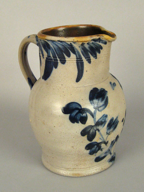 Appraisal: Pennsylvania stoneware pitcher th c with cobalt floral decoration h