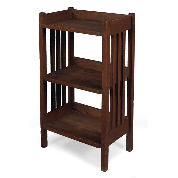 Appraisal: Stickley Brothers magazine stand three shelves supported by spindled sides