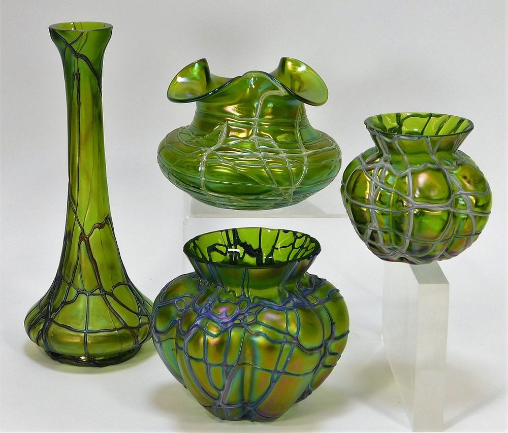 Appraisal: Pallme-Konig Iridescent Bohemian Art Glass Vases Austria Circa Includes one