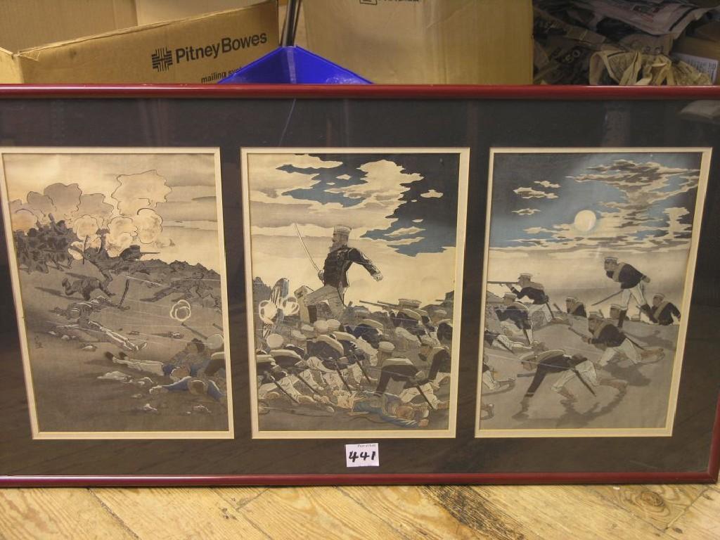 Appraisal: A set of six Japanese military watercolours graphic depictions of