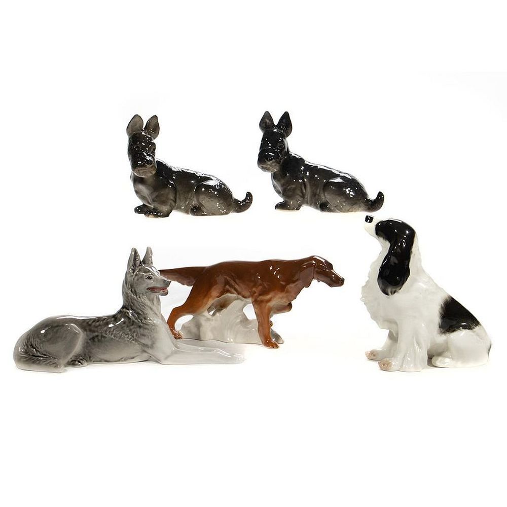 Appraisal: Russian Lomonosov Porcelain Dogs A group including two Scottish Terriers