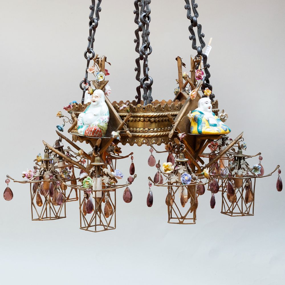 Appraisal: Orientalist Gilt-Metal-Mounted Glass and Porcelain Chandelier x x in Property