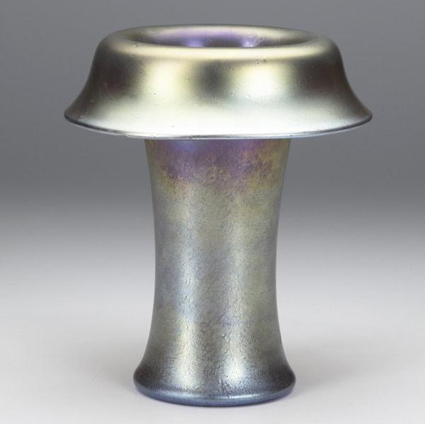 Appraisal: Loetz mushroom vase th C Iridescent marigold Signed Czechoslovakia on