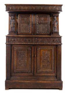 Appraisal: A Continental Oak Court Cupboard Height x width x depth