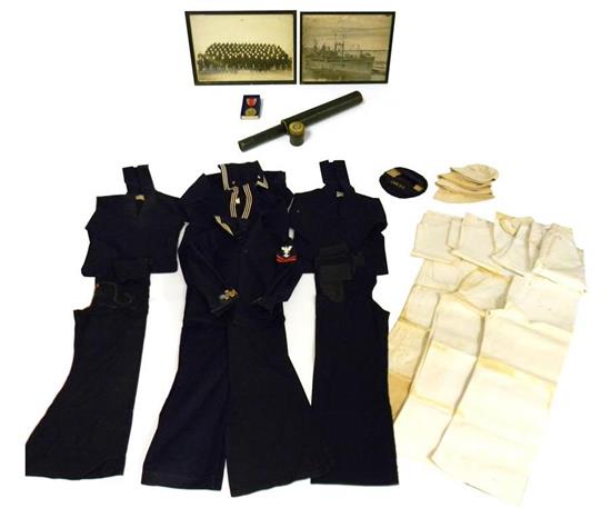 Appraisal: WWII-era military uniforms and other collectibles pieces seven complete United