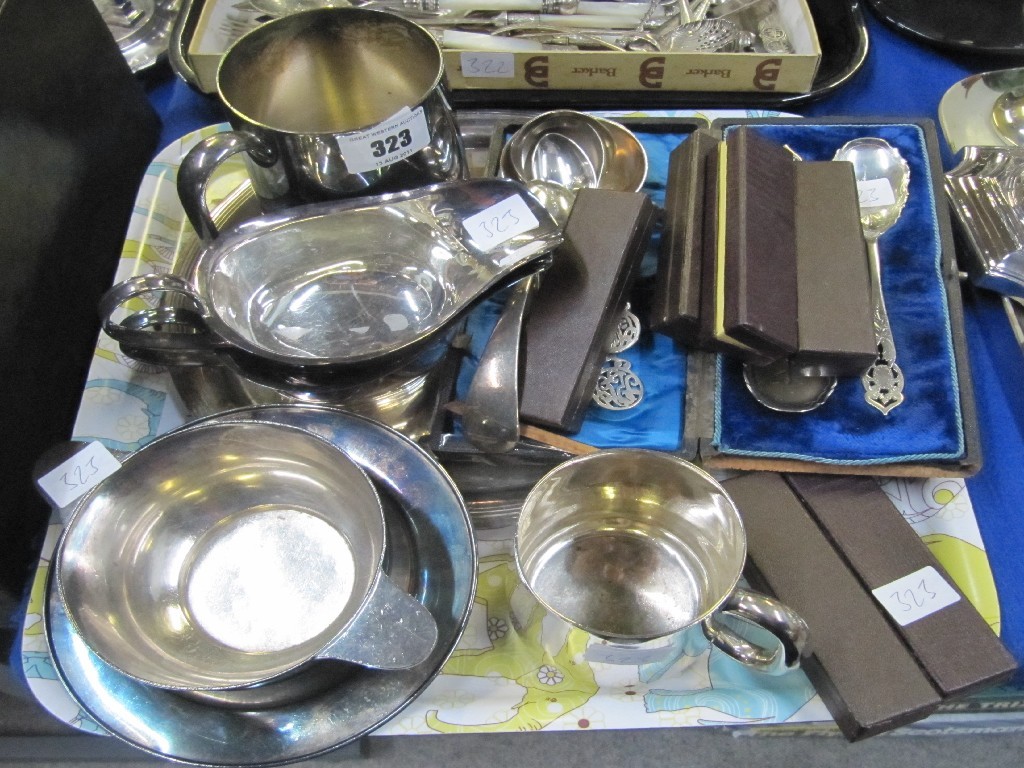 Appraisal: Tray lot of EP - tankard quaich cutlery etc