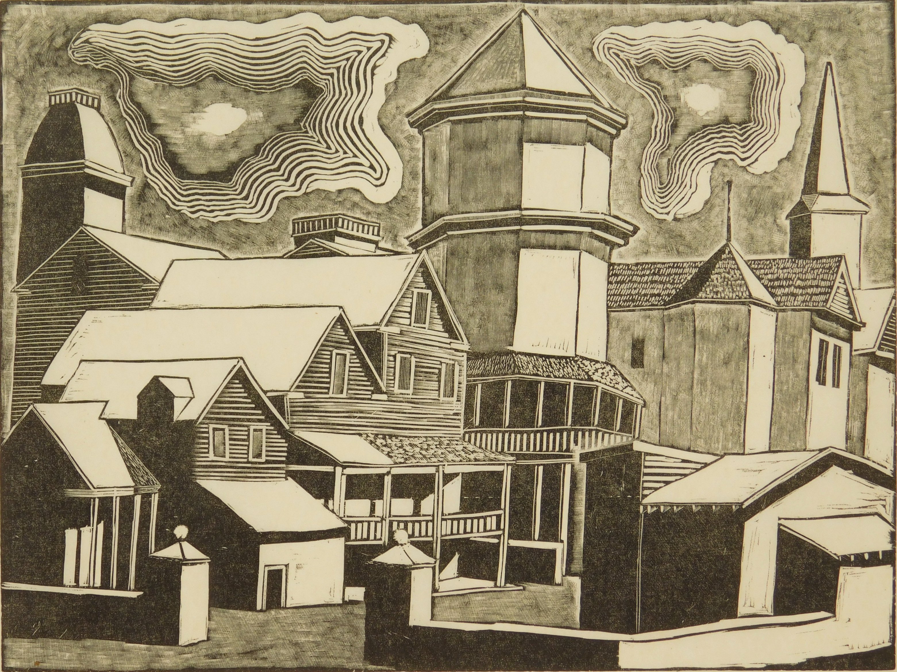 Appraisal: James Merrick - ''Provincetown''- wood engraving signed and numbered in