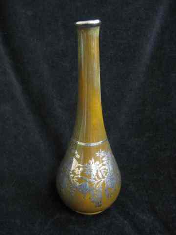 Appraisal: Silver Overlay Frankoma Art Pottery Vase elaborate floral on brown