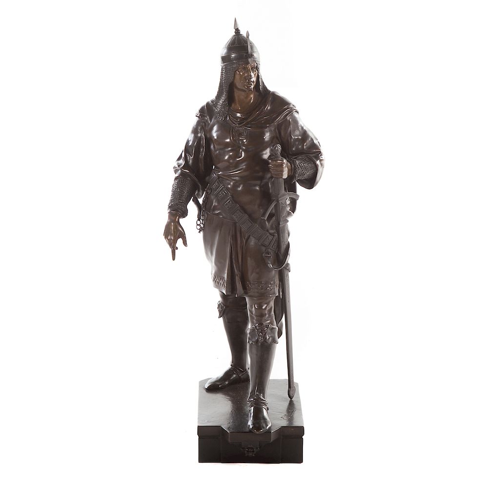 Appraisal: Emile Picault Saracen Warrior Bronze French - Standing figure of