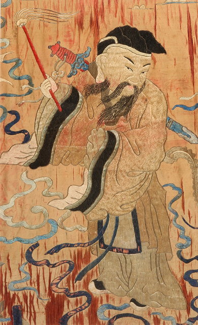 Appraisal: A PAIR OF CHINESE SILK WORK PANELS depicting a warrior