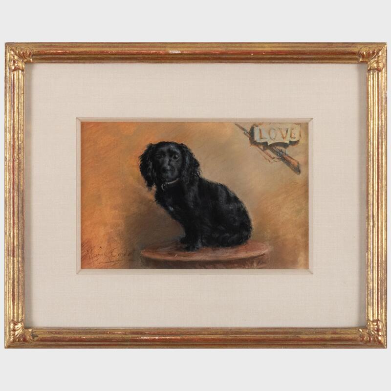 Appraisal: Marie Cadet Portrait of a Black Spaniel Watercolor and gouache