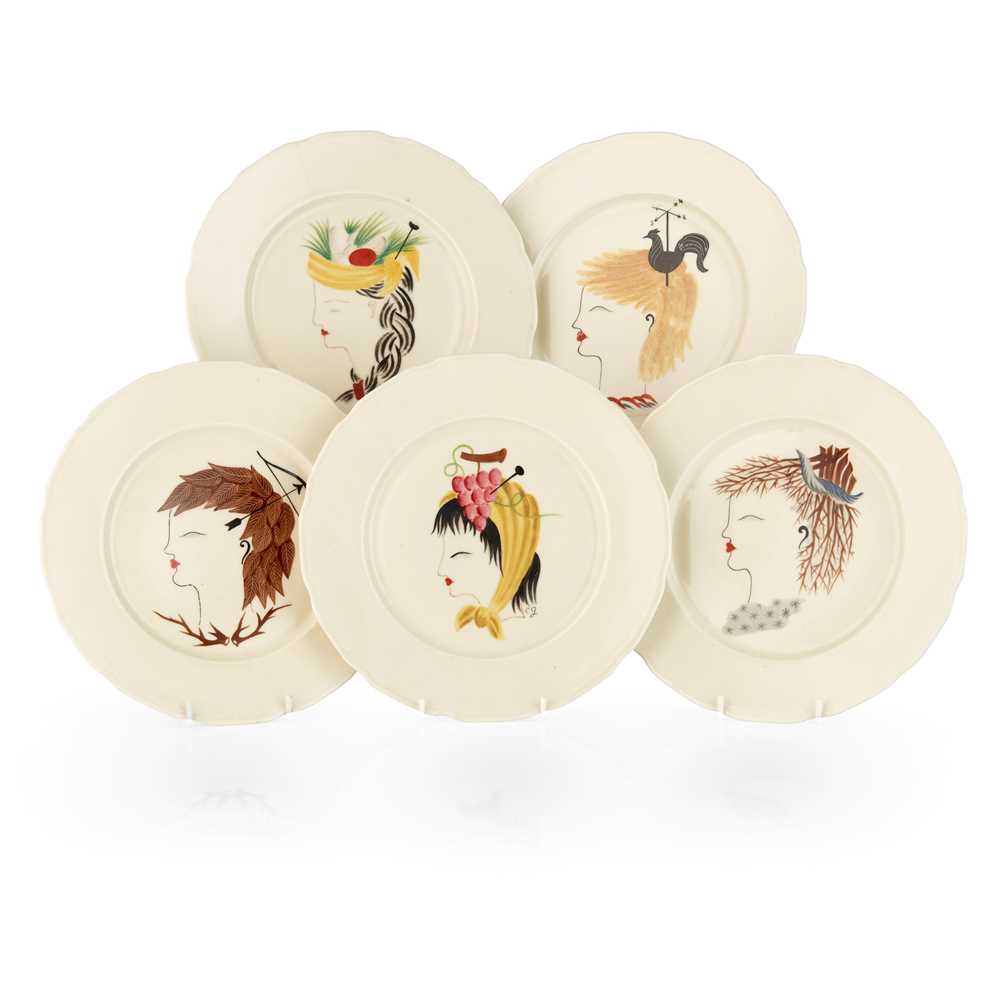 Appraisal: COLETTE GUEDEN - FOR PRIMAVERA FOUR PLATES CIRCA painted printed