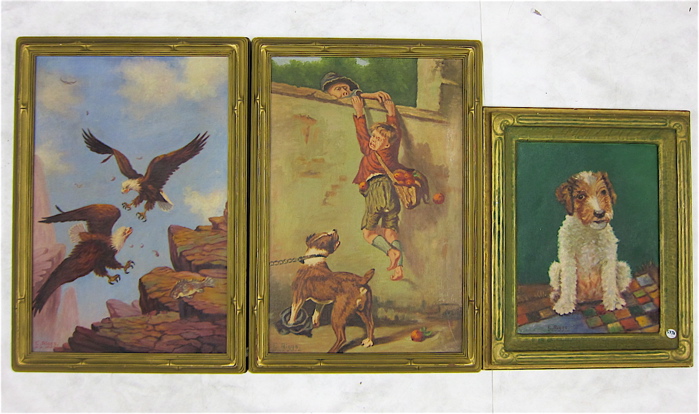 Appraisal: ELWOOD RIGGS THREE OIL PAINTINGS American Born Eagles children running