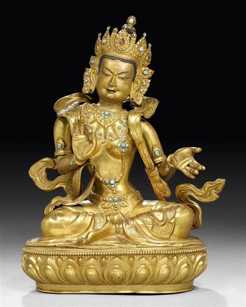 Appraisal: TARA Tibet th century H cm Chased gilt copper The