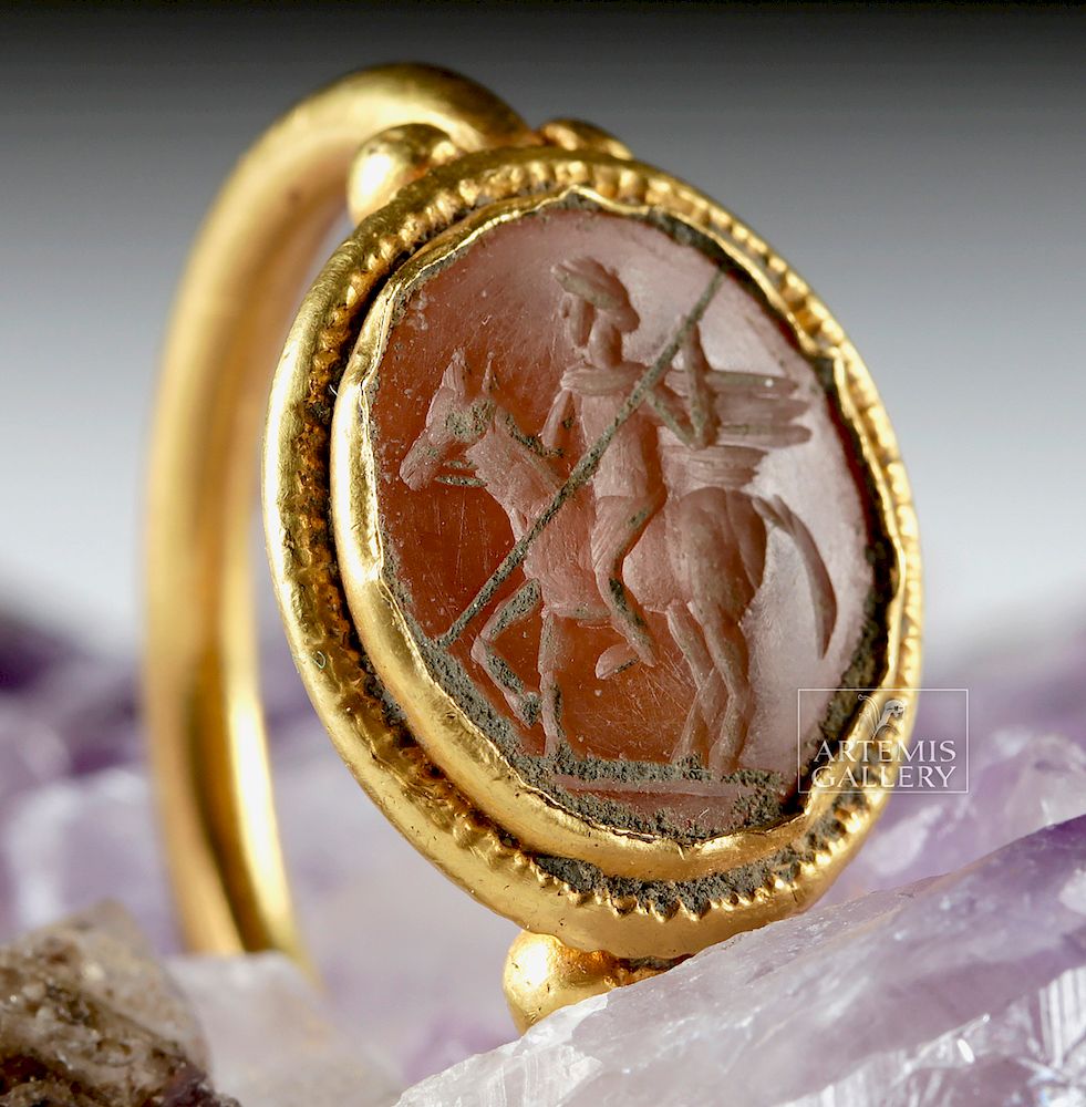 Appraisal: Roman K Gold Ring w Carnelian Intaglio Equestrian Roman Imperial