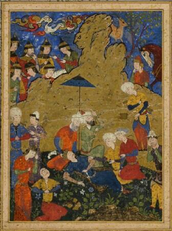 Appraisal: THREE MANUSCRIPT MINIATURES Two persian with figures attending fallen nobleman