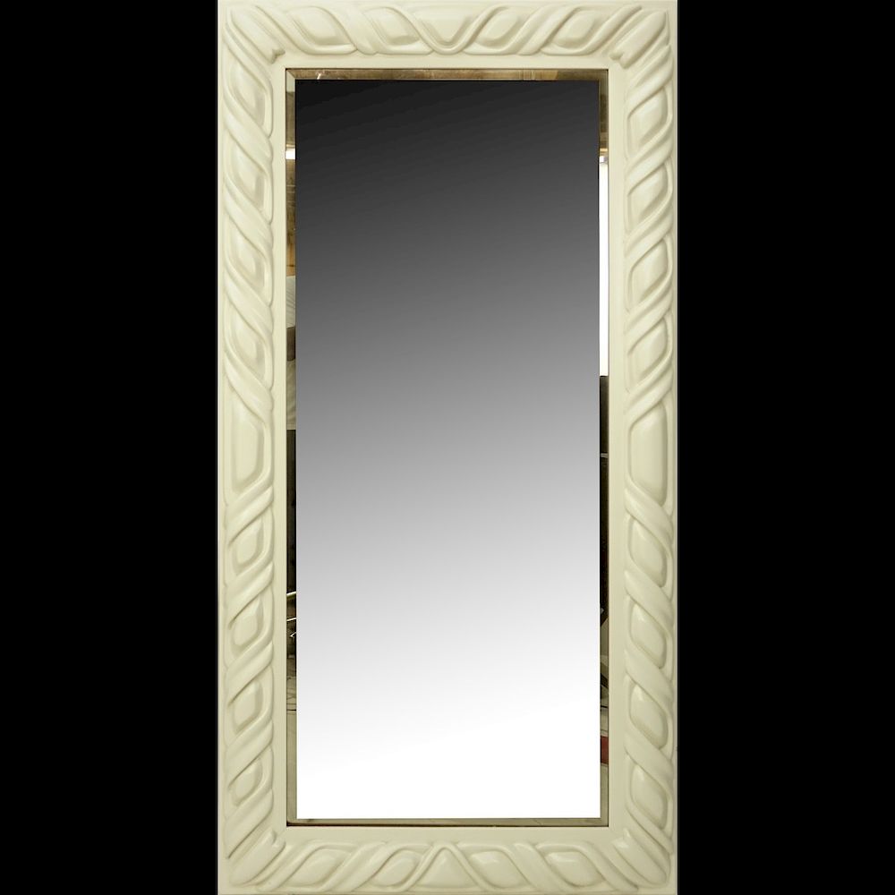 Appraisal: Large Beveled Mirror in Modern Carved Wood Frame Large Beveled