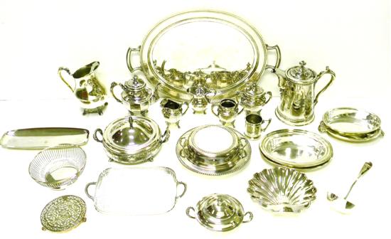 Appraisal: SILVER-PLATE nineteen pieces teapot with attached lid '' h creamer