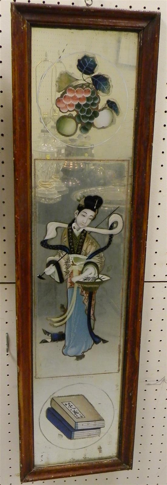 Appraisal: Mirror panel with Chinoisere elglomise decoration framed minor surface and