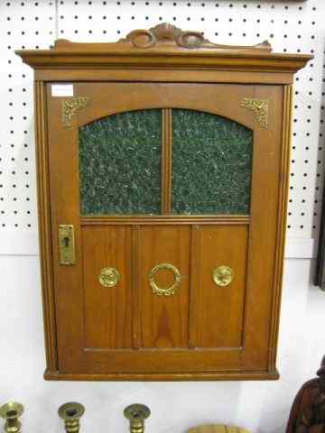 Appraisal: Victorian Wall Cabinet green glass and brass trim shelves inside