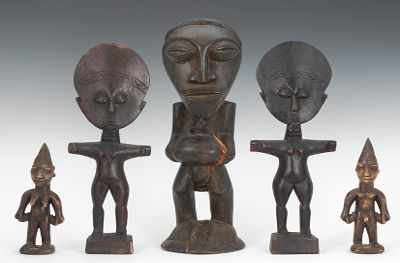 Appraisal: A Lot of African Good Luck Statues Carved darkened wood