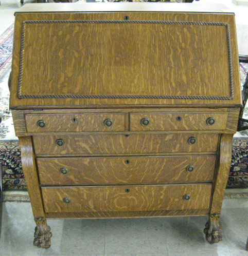 Appraisal: LATE VICTORIAN OAK SLANT-FRONT DESK American c the slant front