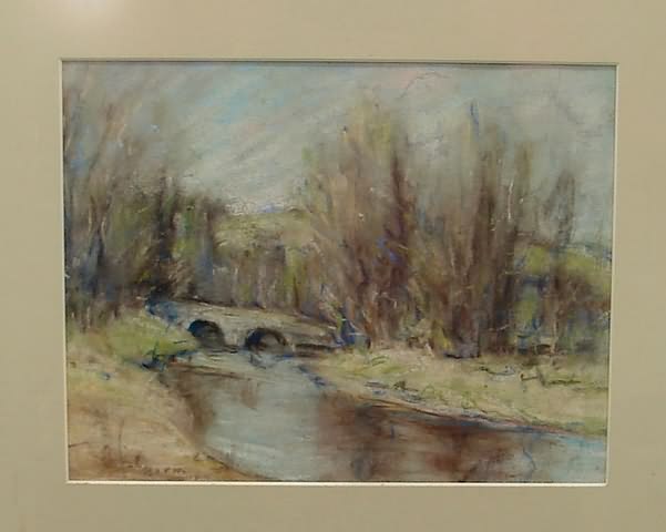 Appraisal: Landscape with bridge pastel x sight SLL Baum Artist American