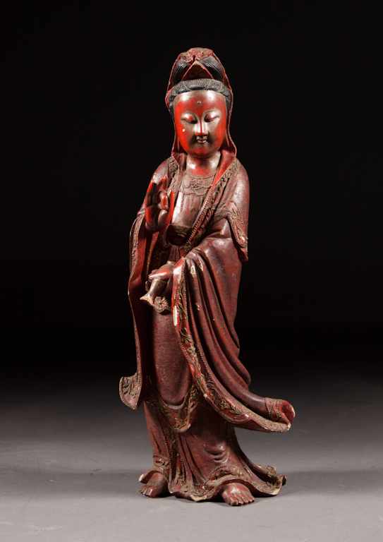 Appraisal: Chinese lacquered wood Quan-Yin figure late th century in H