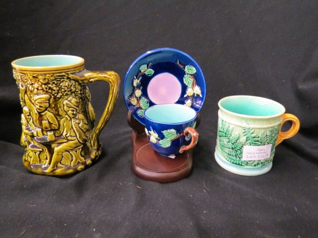 Appraisal: pcs Majolica Pottery fern decor mug cobalt cup saucer and